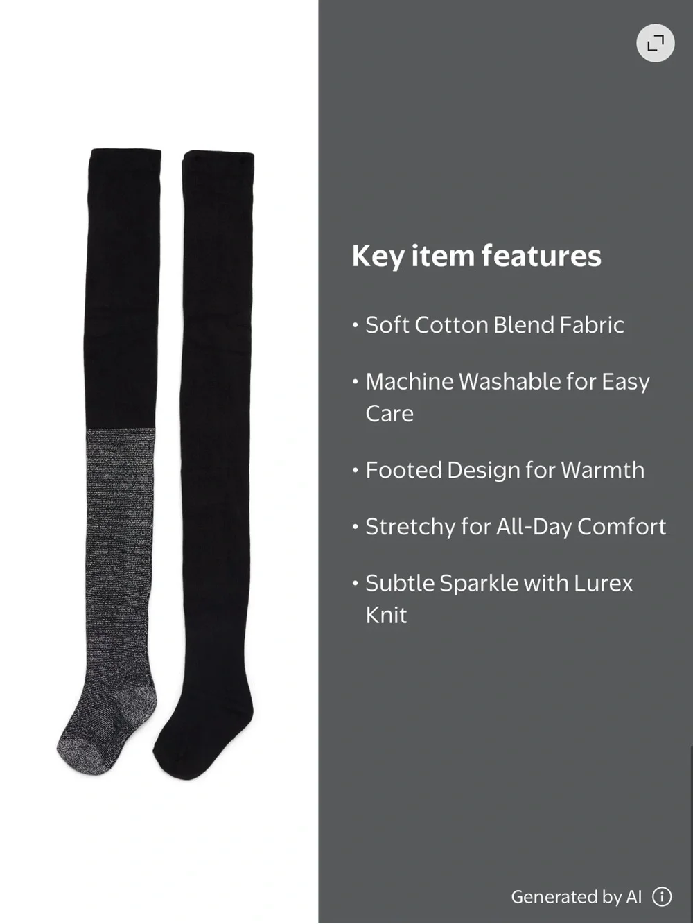 Wonder Nation Girls Heavyweight Footed Tights (4 Pair) Black Sparkle L 12-16